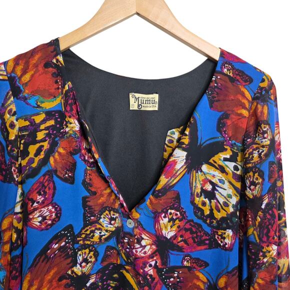 Show Me Your Mumu Womans SZ M Butterfly Sheer Long Sleeve Mini Dress Festival - Picture 2 of 7